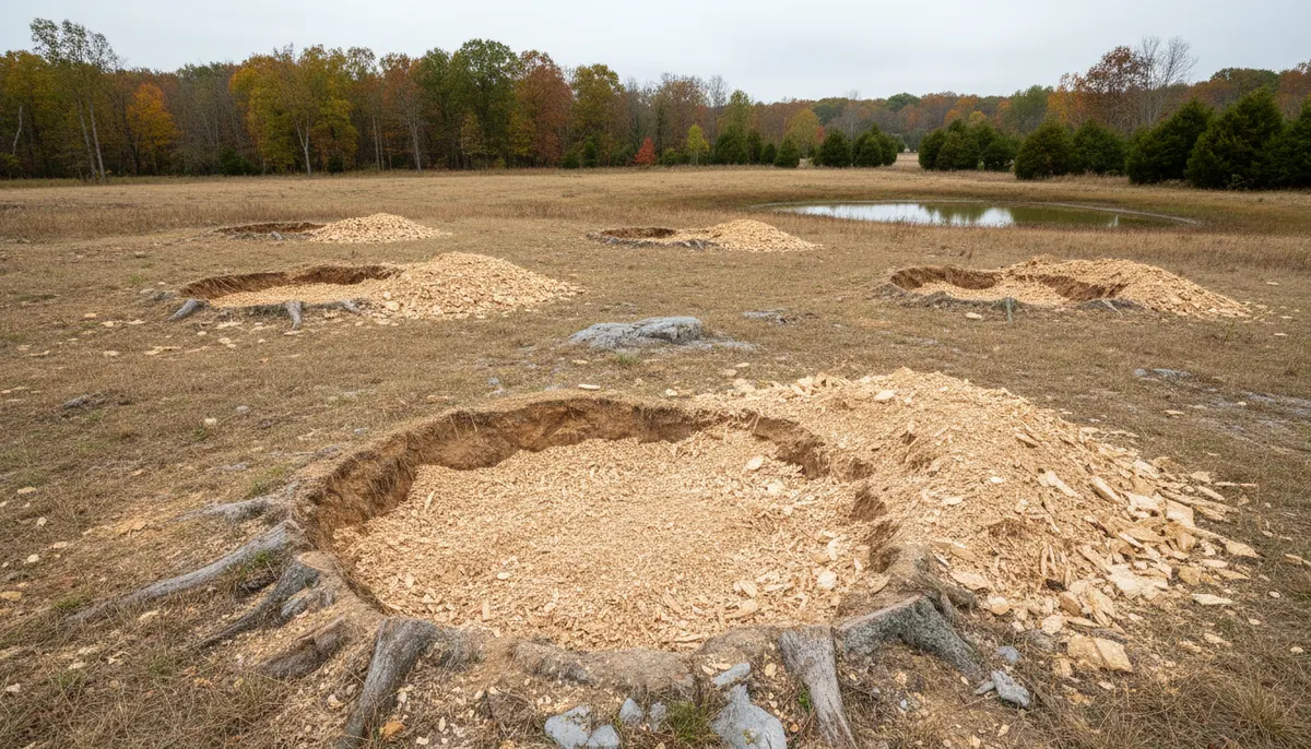 A run of stumps ground below grade into chip filled depressions
